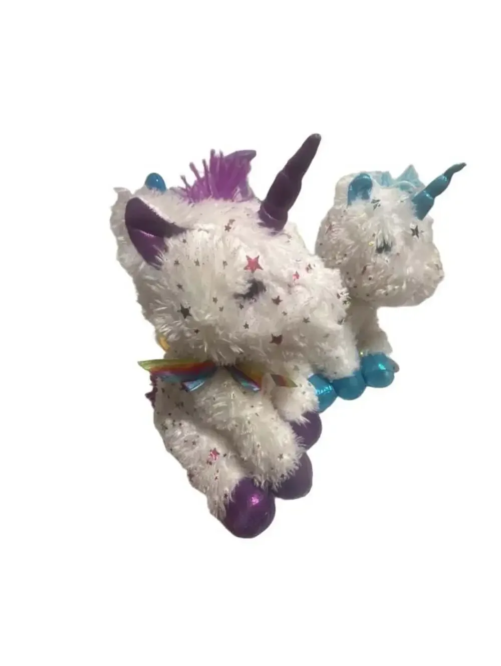 Toy Factory White Starry Unicorn Plush Stuffed Animal With Rainbow Ribbon